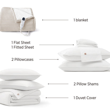 PureWoven Serene Blend Smart Warmth Bundle with electric blanket & bamboo-cotton bedding.