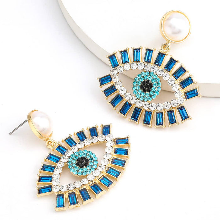 Swarovski Blue Crystal Eyelash & Pearl Accent Earrings