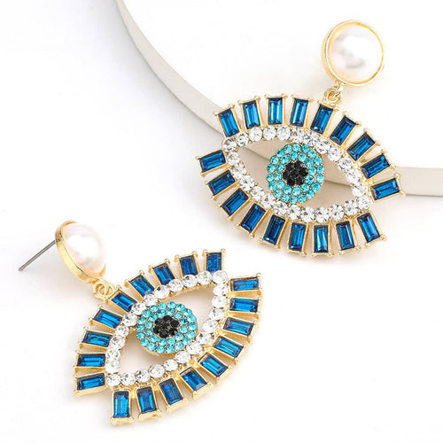 Swarovski Blue Crystal Eyelash & Pearl Accent Earrings