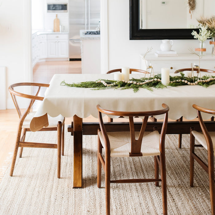 Ivory Scallop@Ivory Scallop Tablecloth on dining table