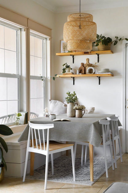 Stone Stripe@Stone Stripe Tablecloth on dining table