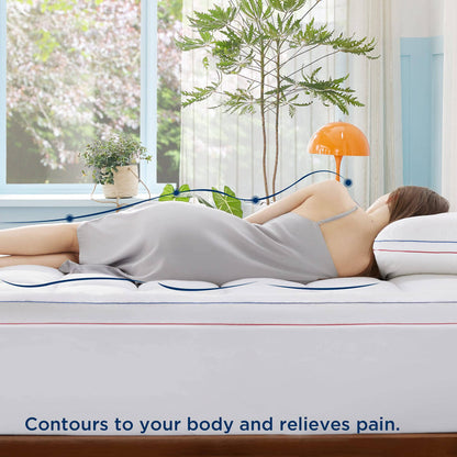 GentleSoft thick mattress topper contours to body for comfort & pain relief. Box-stitch & piping detail.