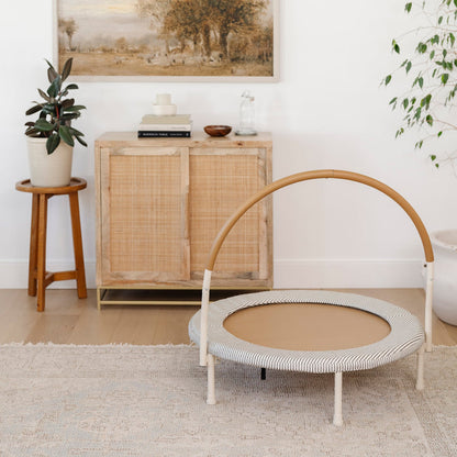 Stone Stripe / Classic@Modern indoor trampoline for kids styled in a neutral home space