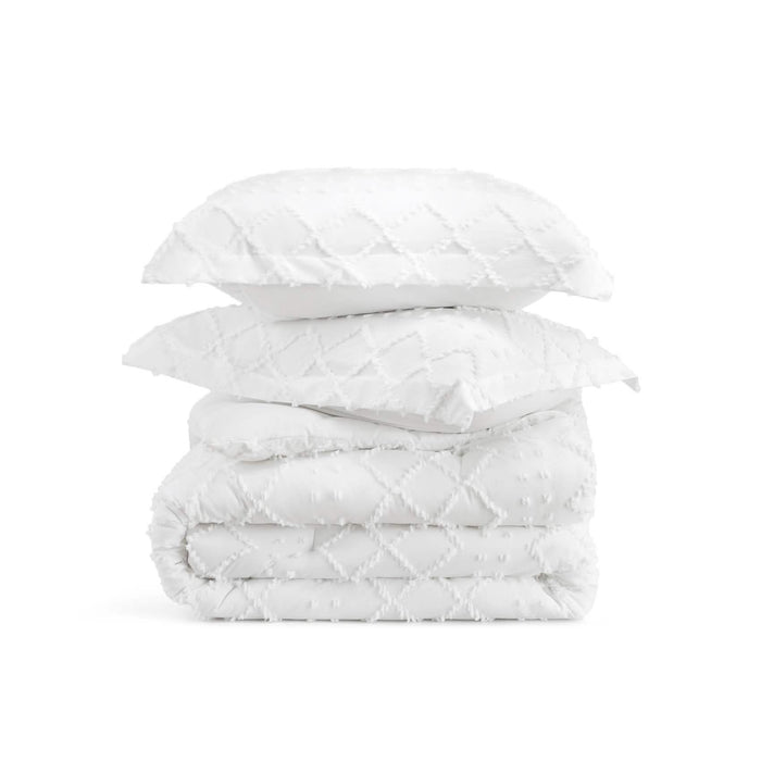 GentleSoft Tufted Embroidery Comforter Set with diamond-patterned embroidery, shown on product page.