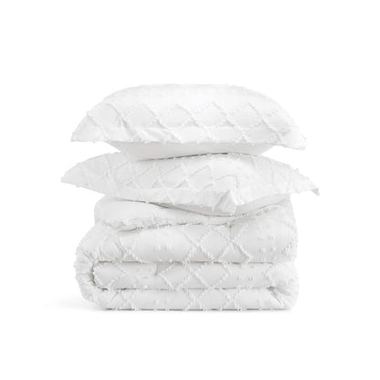 GentleSoft Tufted Embroidery Comforter Set with diamond-patterned embroidery, shown on product page.