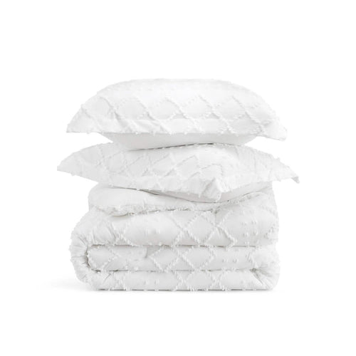 GentleSoft Tufted Embroidery Comforter Set with diamond-patterned embroidery, shown on product page.