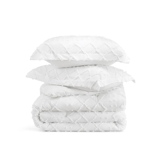 GentleSoft Tufted Embroidery Comforter Set with diamond-patterned embroidery, shown on product page.