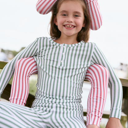 unisex boxwood ticking stripe pima pajamas set