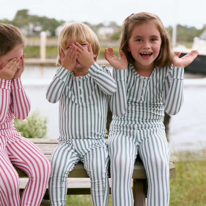 unisex boxwood ticking stripe pima pajamas set