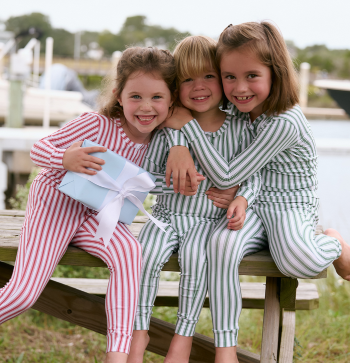 unisex boxwood ticking stripe pima pajamas set