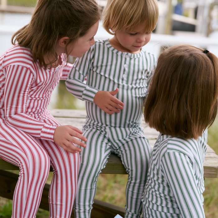 unisex boxwood ticking stripe pima pajamas set