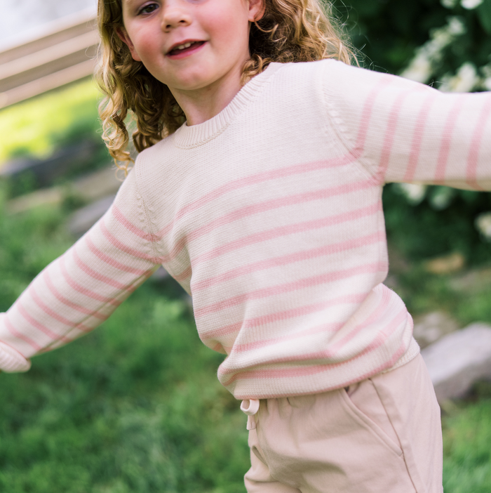 unisex cream and pink stripe knit sweater
