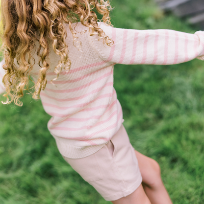 unisex cream and pink stripe knit sweater