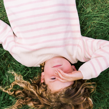 unisex cream and pink stripe knit sweater