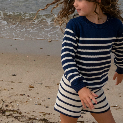 unisex navy and cream stripe knit sweater