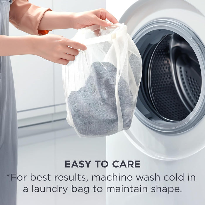 Upgraded reversible cooling blanket care instructions: machine wash cold in laundry bag