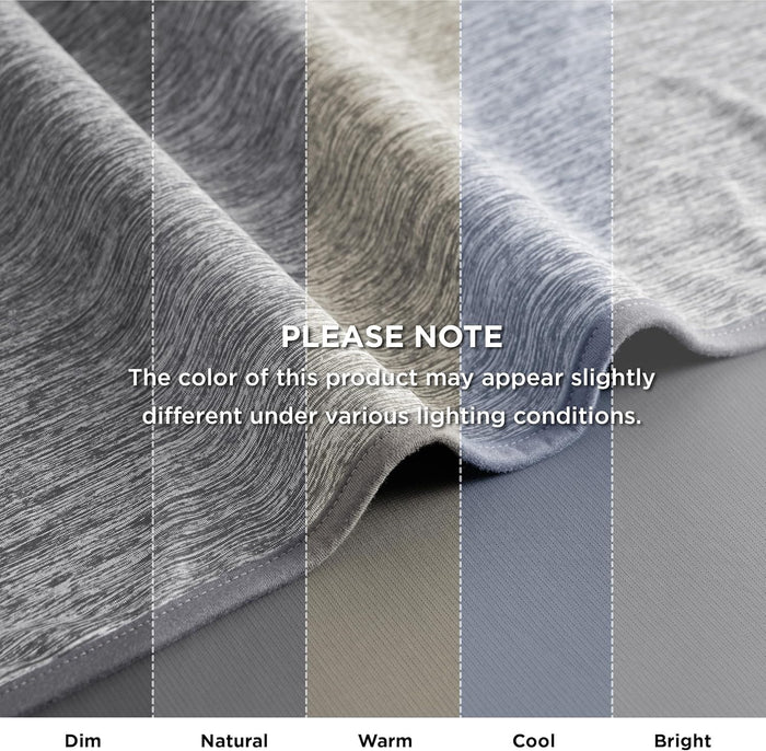Upgraded cooling blanket fabric: color varies with dim, natural, warm, cool, bright light.