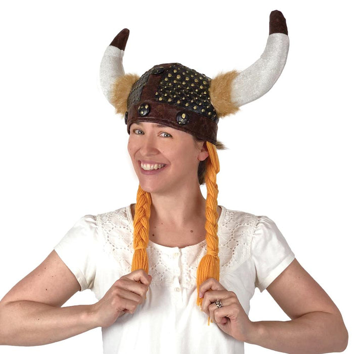 Viking Costume Deluxe Horned Black Cloth Helmet with Braids - ScandinavianGiftOutlet