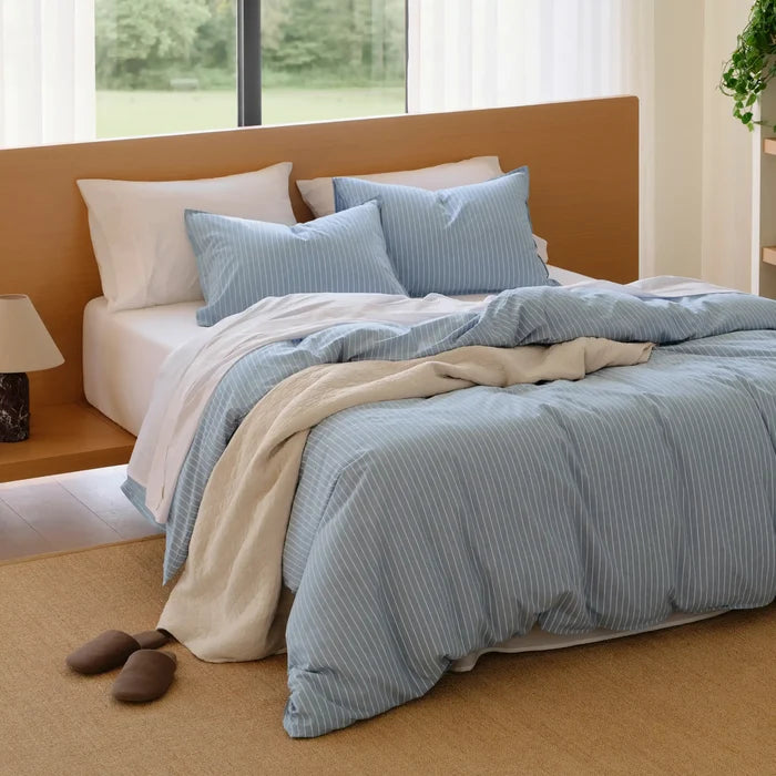 Washed Cotton Striped Duvet Cover Set