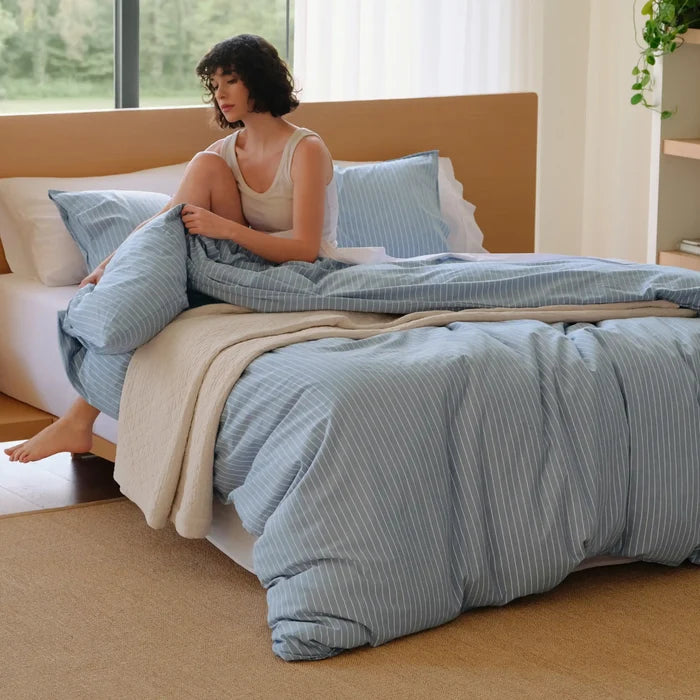 Washed Cotton Striped Duvet Cover Set