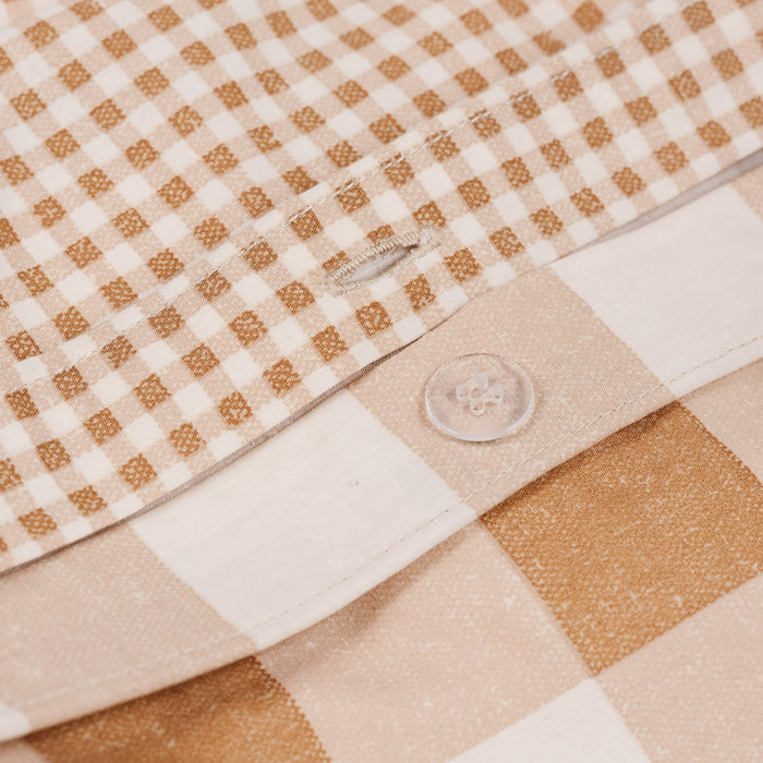 Tan Gingham@Cotton kids duvet cover with button closure