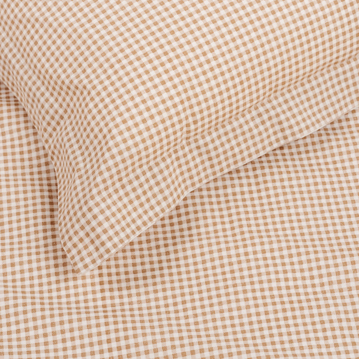 Tan Gingham@Reversible cotton duvet cover for kids bedding