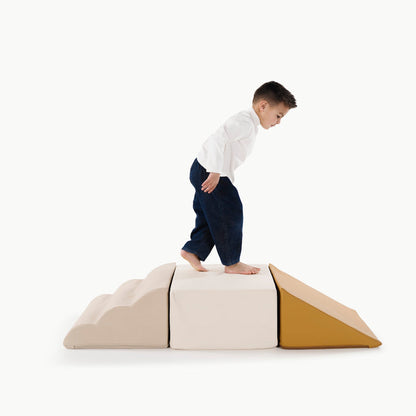 Ivory • Millet • Saffron (on sale)@little boy playing on the mini climber