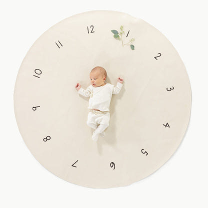 Milestones@overhead of baby on the milestone midi circle mat