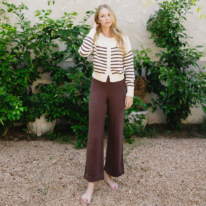 women's brown wide leg knit pant