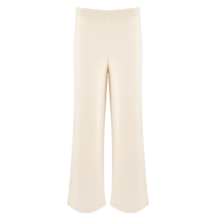 women's cream wide leg knit pant