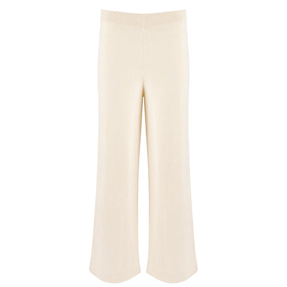 women's cream wide leg knit pant