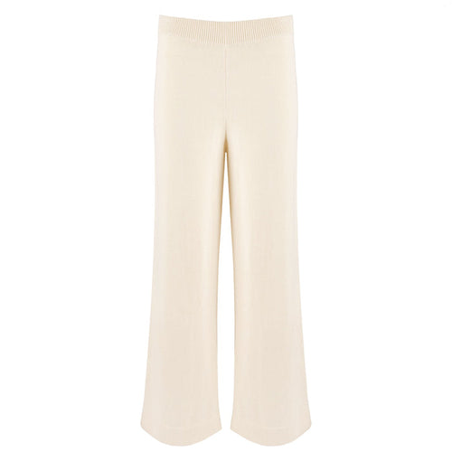 women's cream wide leg knit pant