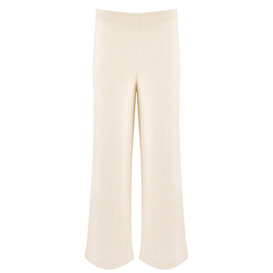 women's cream wide leg knit pant