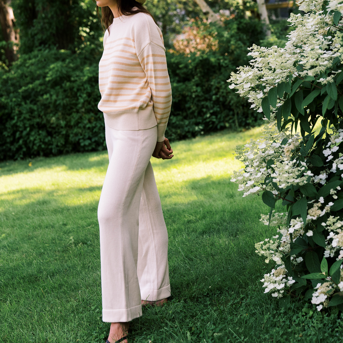 women's cream wide leg knit pant