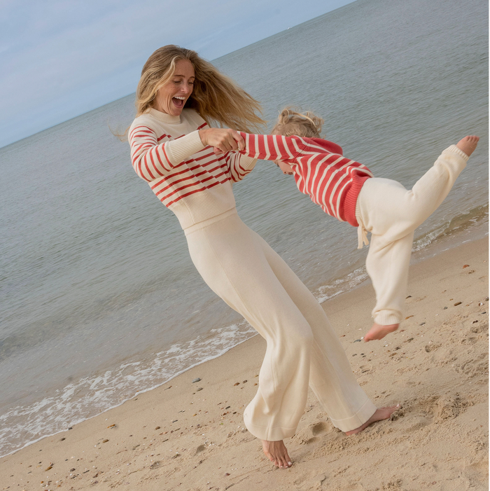 women's cream wide leg knit pant