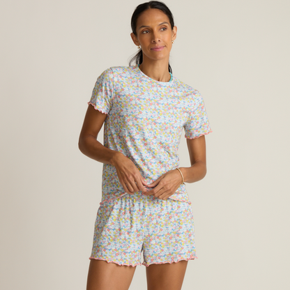 women's jasmine blossom shirt and short pima pajamas set