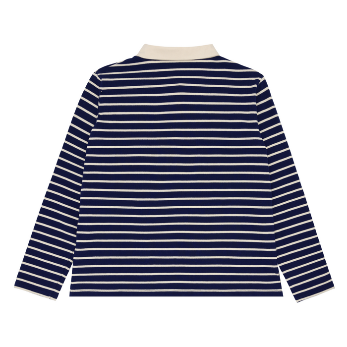 women's navy and cream stripe rugby shirt