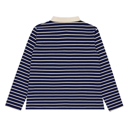 women's navy and cream stripe rugby shirt