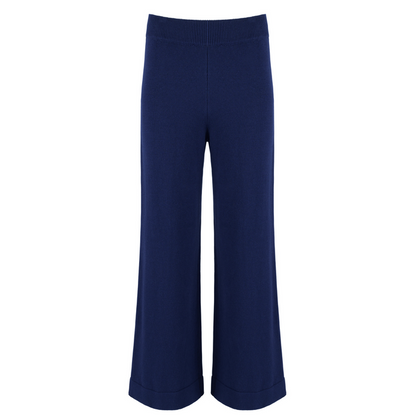 women's navy wide leg knit pant