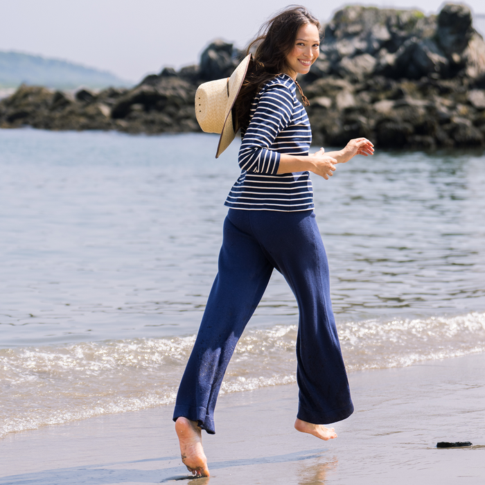 women's navy wide leg knit pant