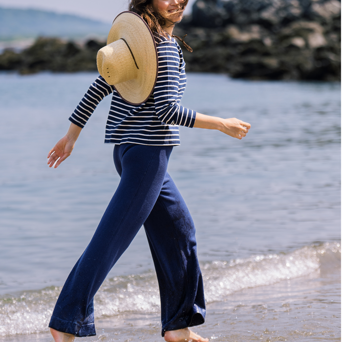 women's navy wide leg knit pant