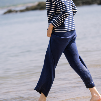 women's navy wide leg knit pant